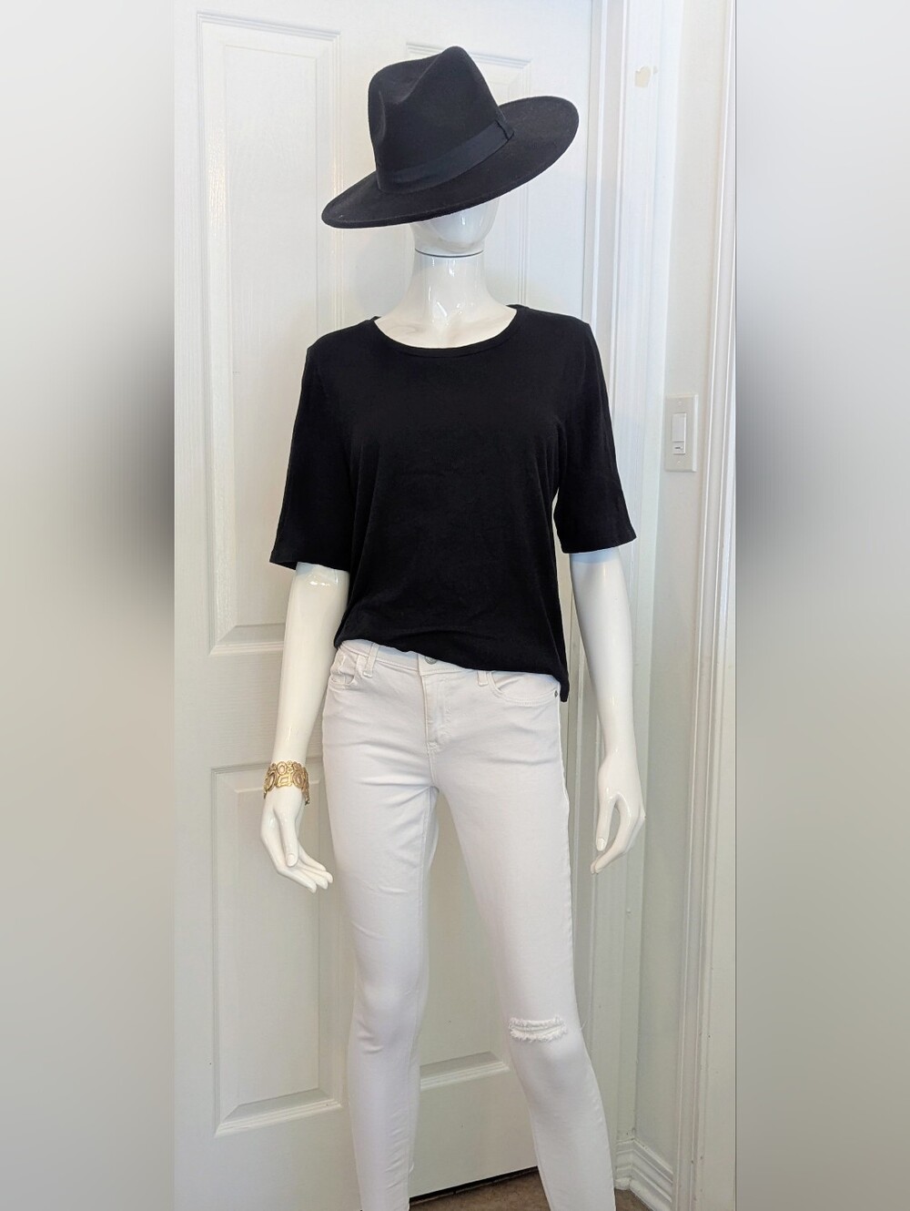 Eileen Fisher Black Short-Sleeve Crewneck Tee 100% Organic Cotton L/P